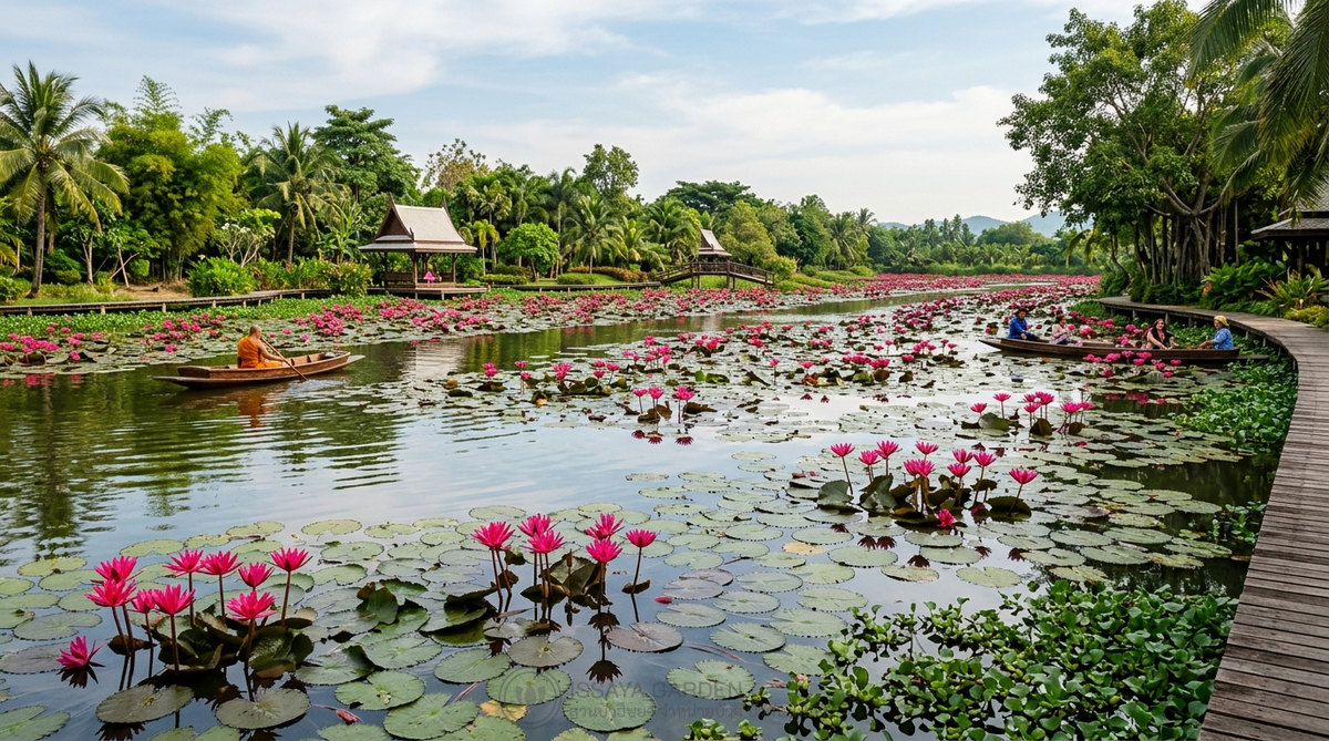 สวนบัวสีหลากหลายพันธุ์ในสวนไทย