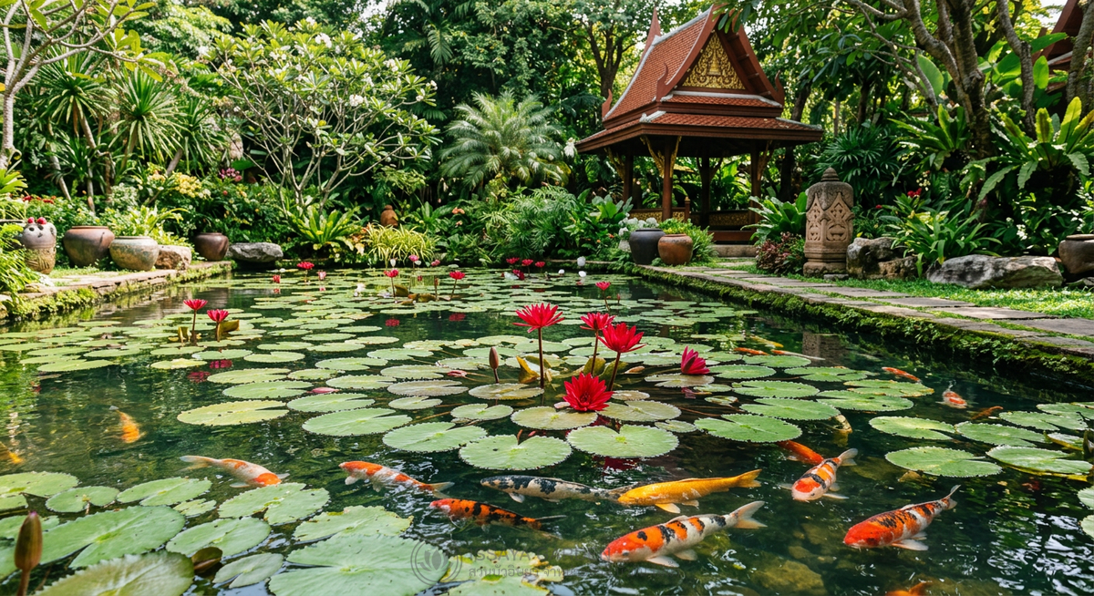 บ่อบัวสีกับปลาคอย