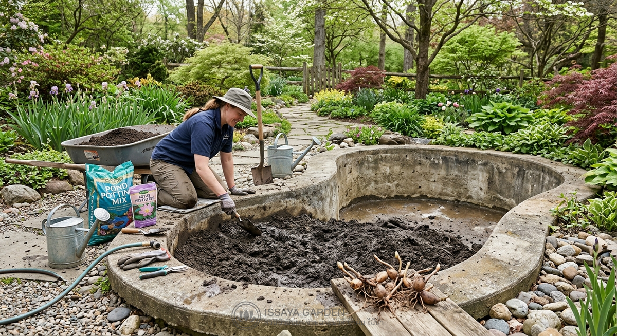 การเตรียมบ่อน้ำและดินสำหรับปลูกบัวหลวง